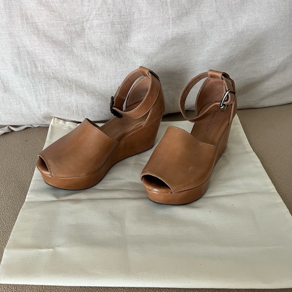 Chocolat Blu Tan Ankle Strap Wedges
